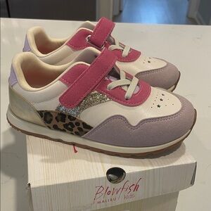 Blowfish Kids Pink and Gold Sneakers with Leopard Accent